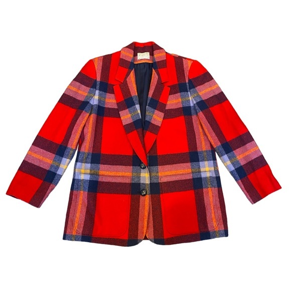 Pendleton Jackets & Blazers - Vintage Pendleton 100% Virgin Wool Red/Blue Plaid Blazer